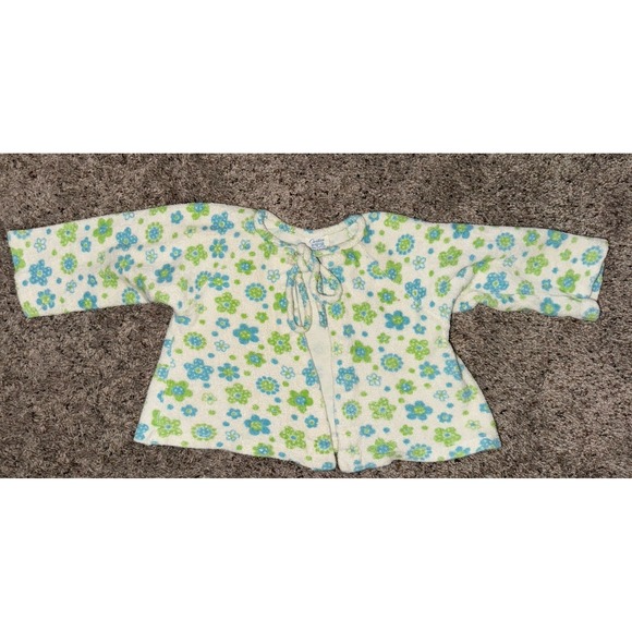 Vintage Carter's Terry Cloth 24 Month Sweater Bright Blue Green Floral 80'-90's - Picture 2 of 4